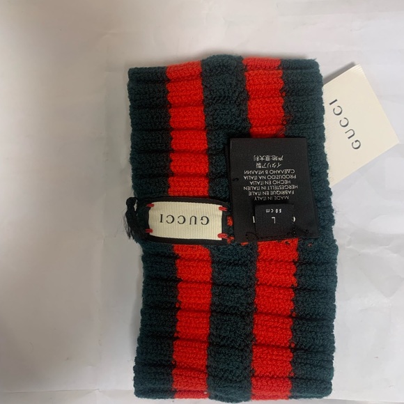 GUCCI Sherry Line Knit Hair Band Bandana Headband Scrunchie Wool Green Red - Picture 2 of 7